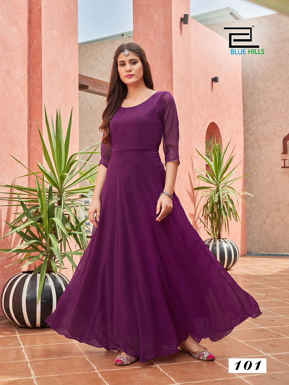 Blue Hills Ginisha Ethnic Wear Plain Georgette Long Anarkali Kurti Collection